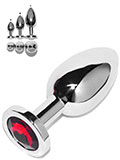 Rosebud Stainless Steel Buttplug With Red Crystal - Medium